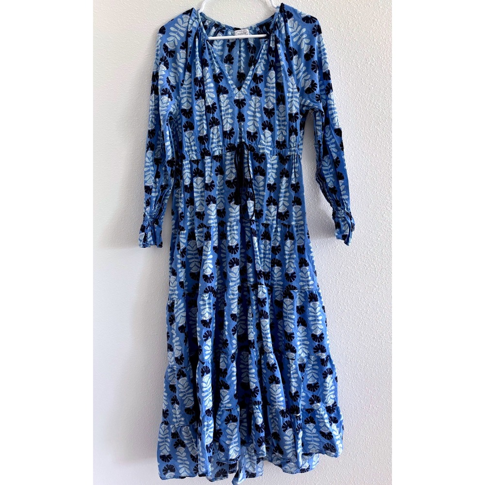 Mud Pie Dress Womens Medium Blue‎ Midi Tassels Boho Beach Resort Coastal Preppy